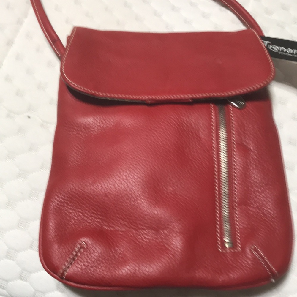 Red Leather Crossbody Bag with Front Zip